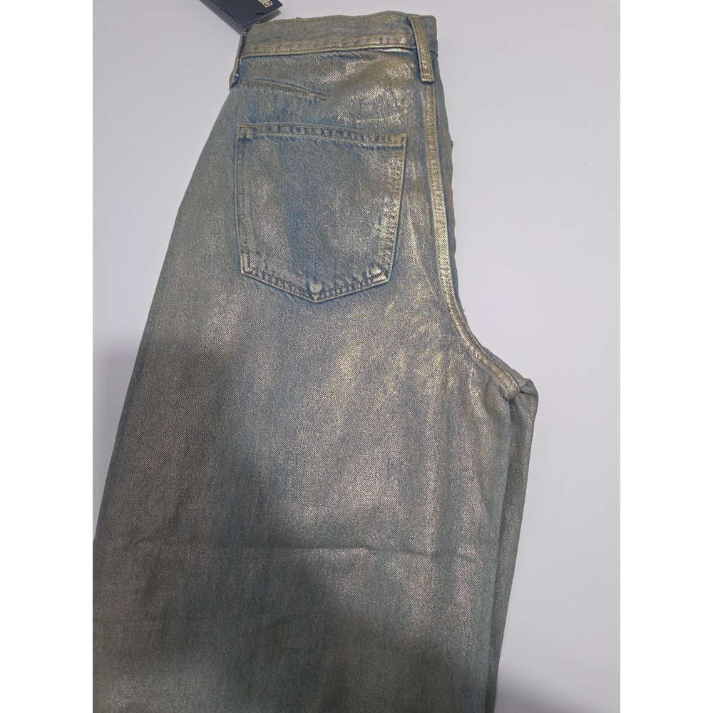 Women's Metallic Gold Barrel Jeans High Rise Curved Leg Button Fly Size 2 New - Picture 3 of 6